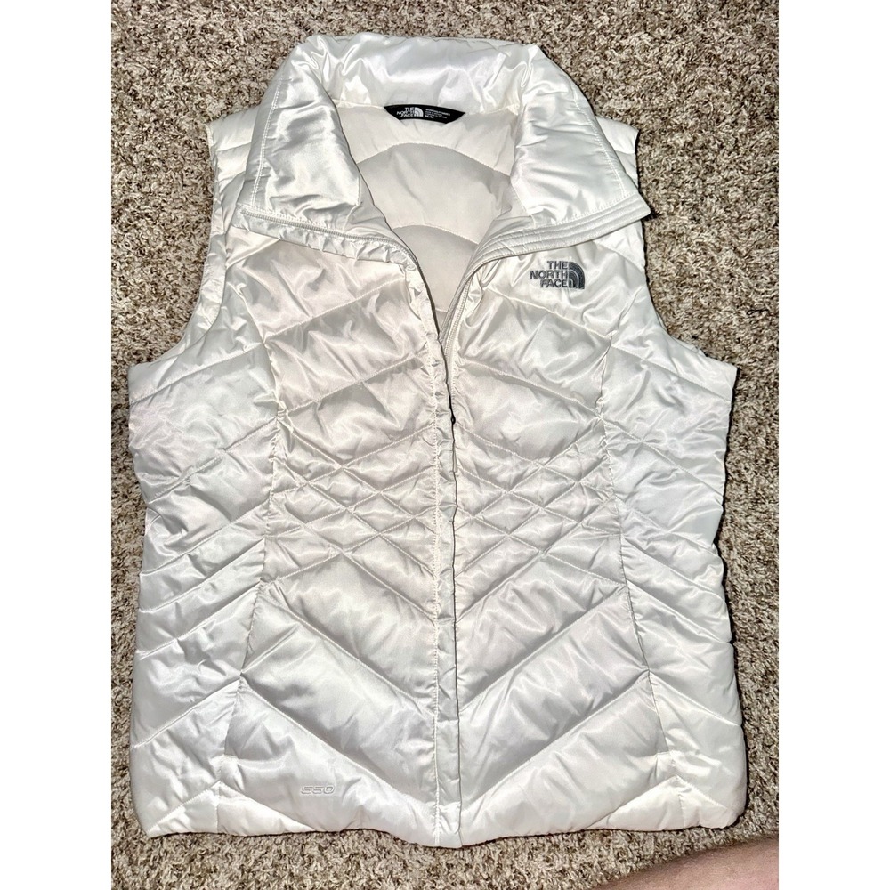 The North Face Aconcagua 550 Down Vest Womens M White Pearl Full Zip Puffer NICE